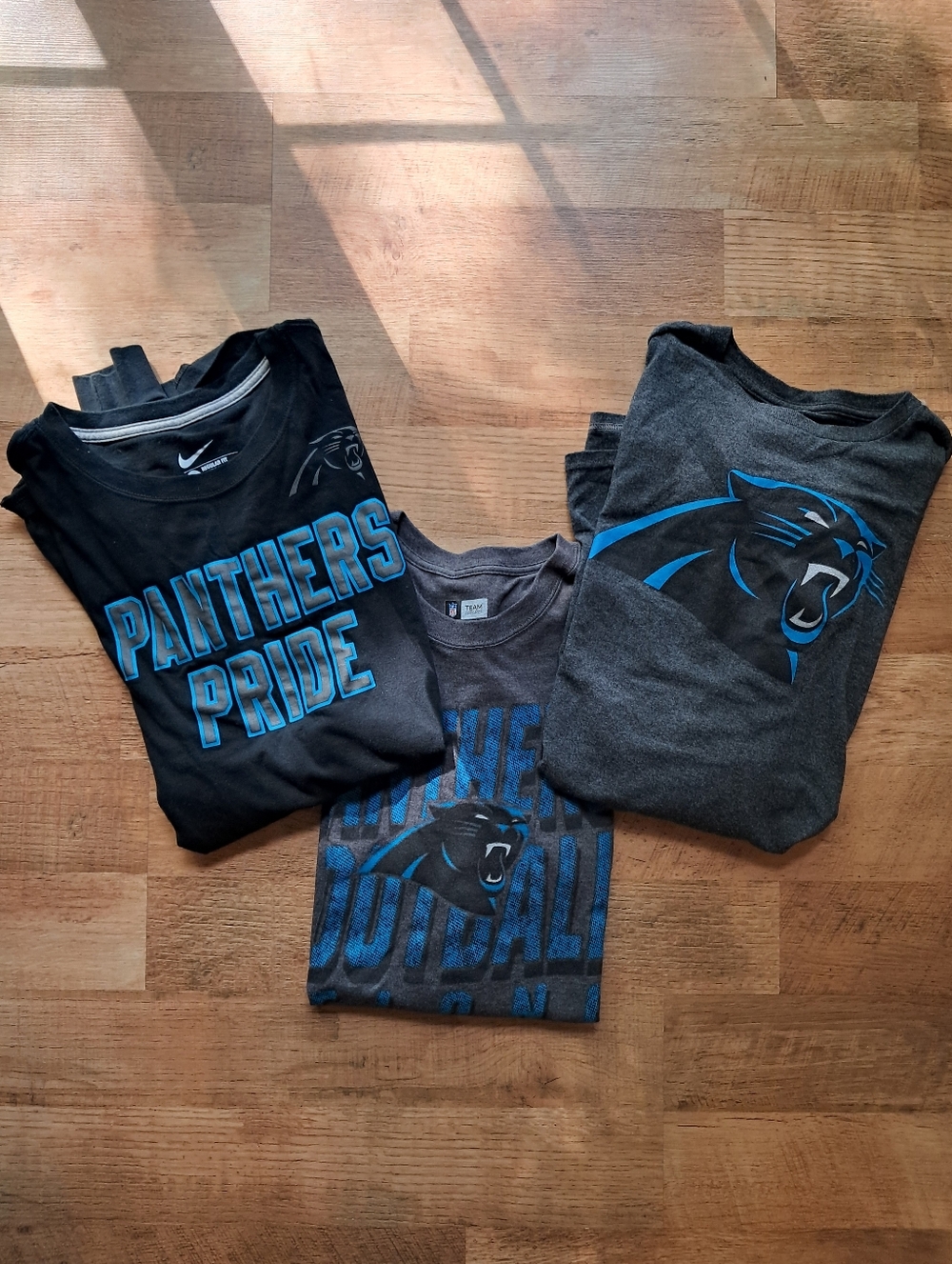 Nike And NFL Panthers Graphic Tee Trio - Black & Dark Gray with Blue Logo
